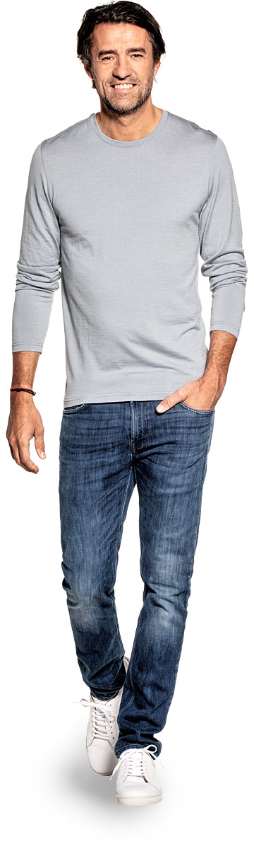 Lange mouwen shirt voor mannen gemaakt van merinowol in het Grijsblauw