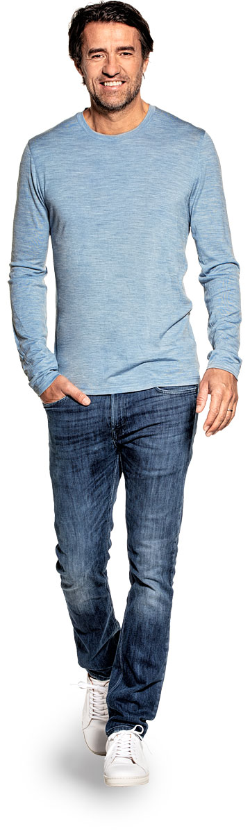 Lange mouwen shirt voor mannen gemaakt van merinowol in het Lichtblauw