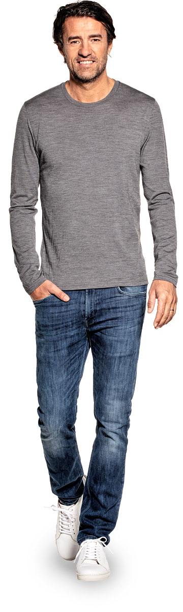 Shirt Long Sleeve voor mannen gemaakt van merinowol in het Donkergrijs