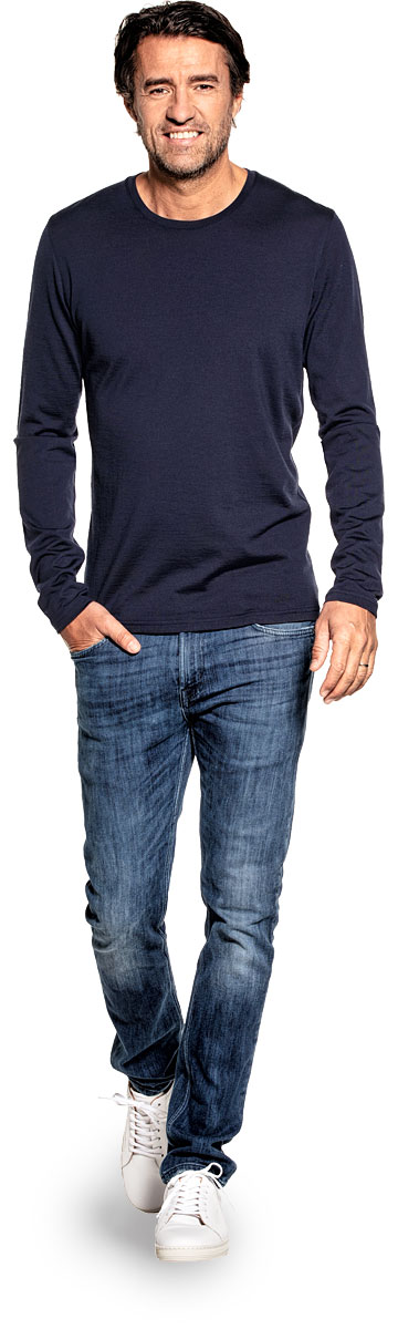 Shirt Long Sleeve voor mannen gemaakt van merinowol in het Donkerblauw