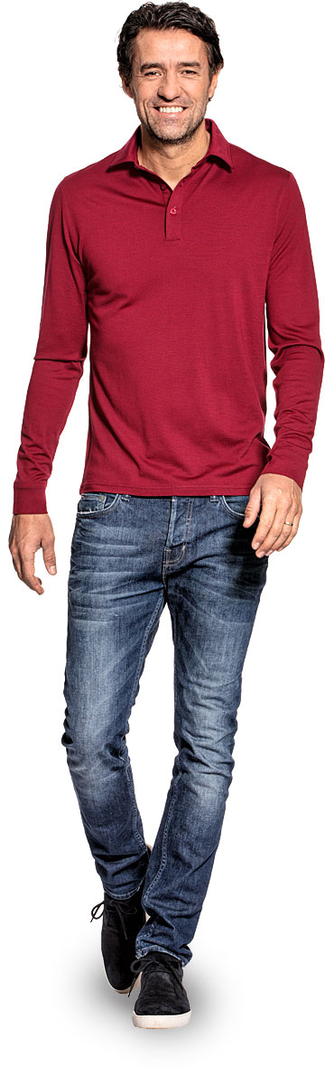 Shirt Polo Long Sleeve Burgundy Red