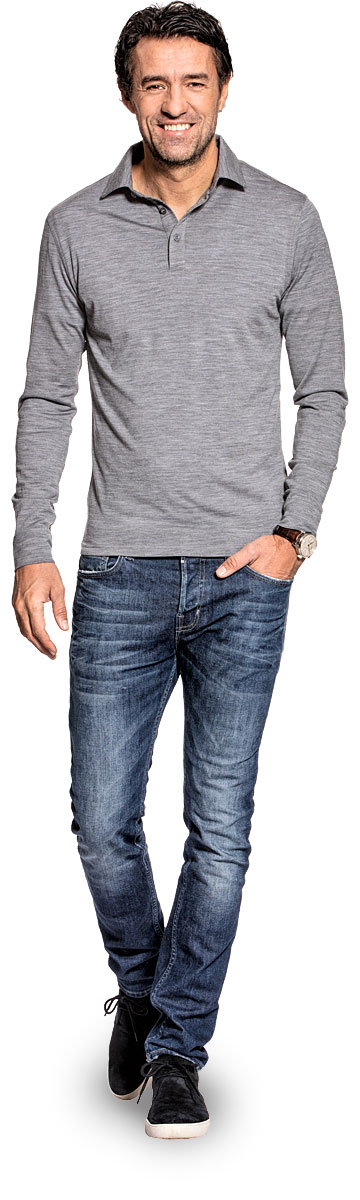 Shirt Polo Long Sleeve Mid Grey