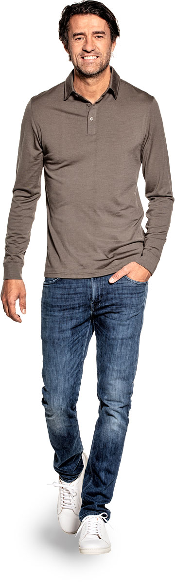 Shirt Polo Long Sleeve voor mannen gemaakt van merinowol in het Groen