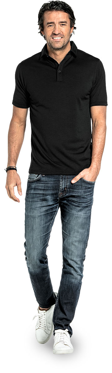 Shirt Polo Short Sleeve voor mannen gemaakt van merinowol in het Zwart