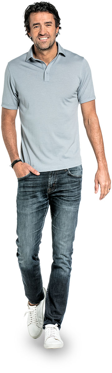 Shirt Polo Short Sleeve voor mannen gemaakt van merinowol in het Grijsblauw