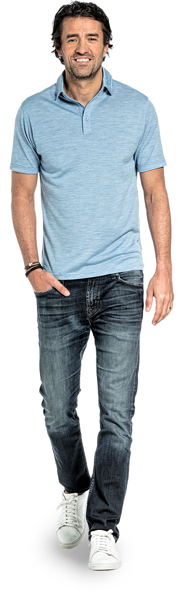 Shirt Polo Short Sleeve voor mannen gemaakt van merinowol in het Lichtblauw