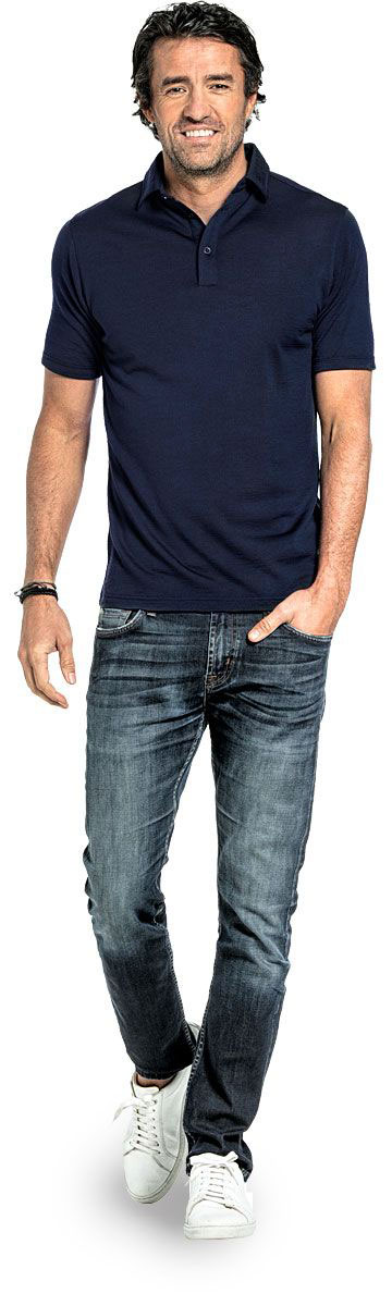 Shirt Polo Short Sleeve voor mannen gemaakt van merinowol in het Donkerblauw