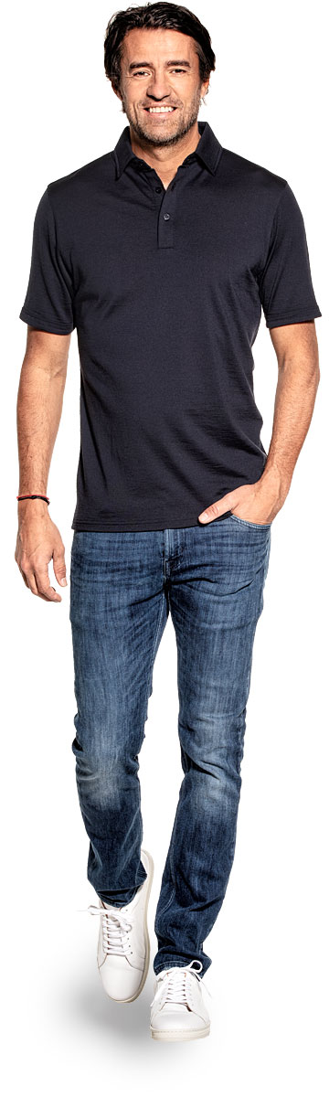Shirt Polo Short Sleeve voor mannen gemaakt van merinowol in het Donkerblauw
