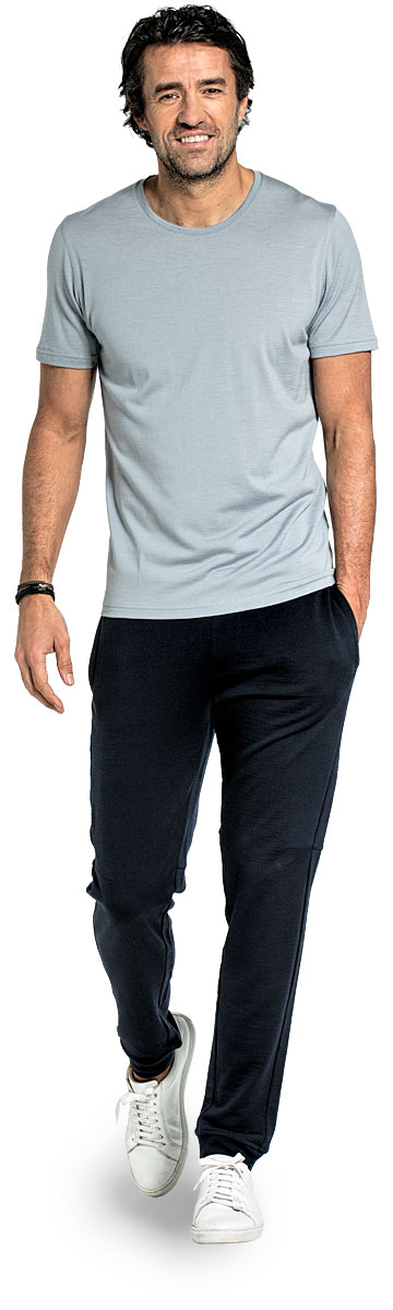 Crew neck T-shirt for men made of Merino wool in Grey blue