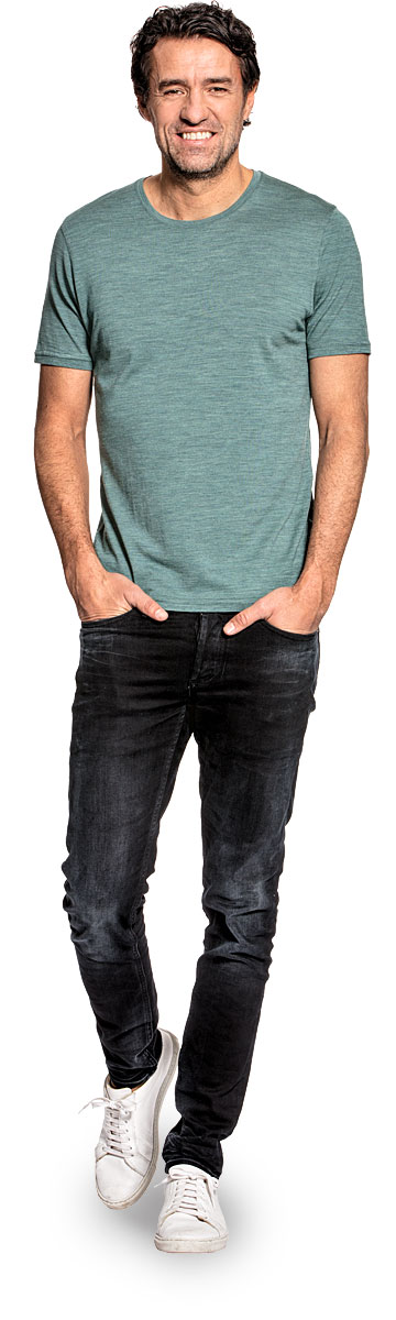 Shirt Round Neck voor mannen gemaakt van merinowol in het Lichtgroen