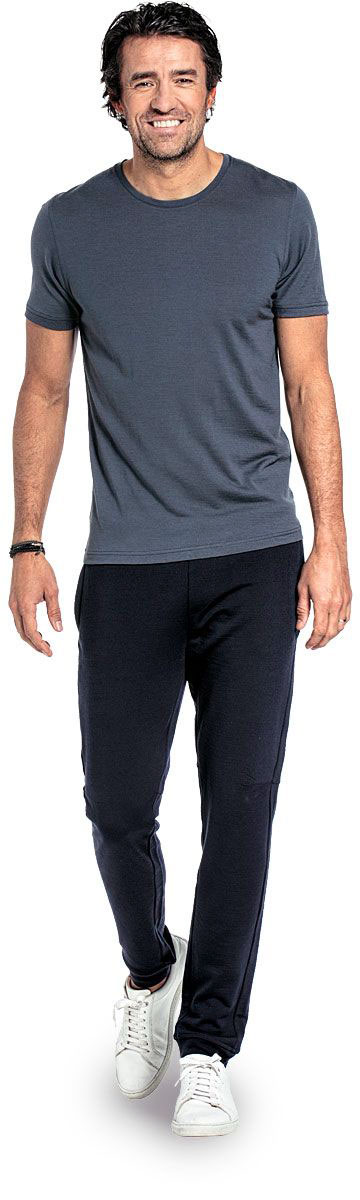 Shirt Round Neck voor mannen gemaakt van merinowol in het Grijsblauw