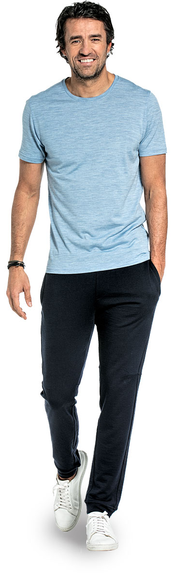 Shirt Round Neck voor mannen gemaakt van merinowol in het Lichtblauw