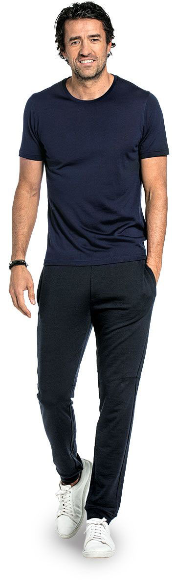 Crew neck T-shirt for men made of Merino wool in Dark blue