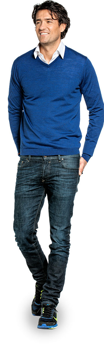 V-Neck voor mannen gemaakt van merinowol in het Blauw