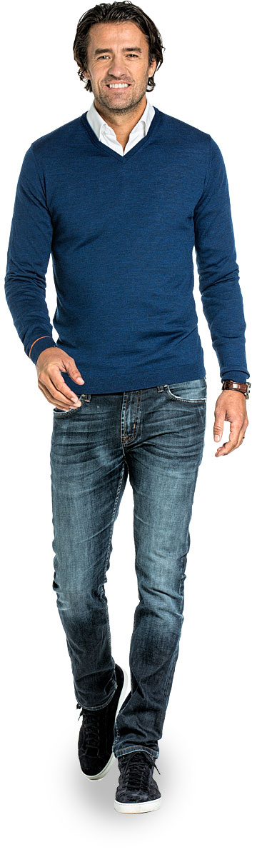 V-Neck voor mannen gemaakt van merinowol in het Blauw