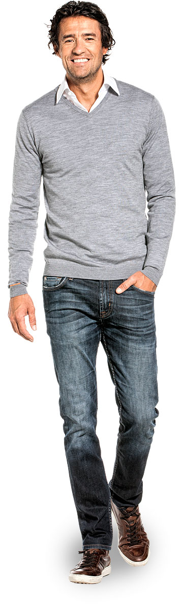 Pullover mit V-Ausschnitt für Herren aus Merinowolle in Grau