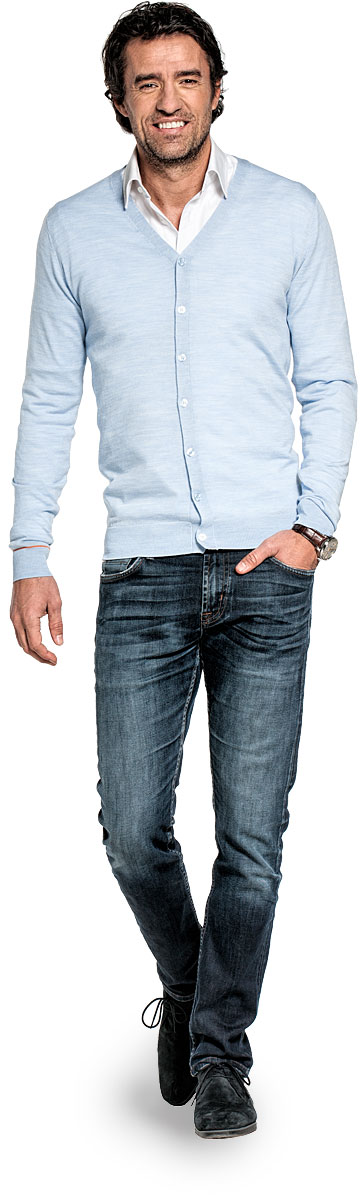 Vest met knopen voor mannen gemaakt van merinowol in het Lichtblauw