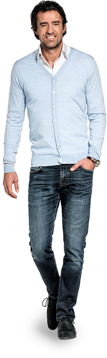 Cardigan for men made of Merino wool in Light blue