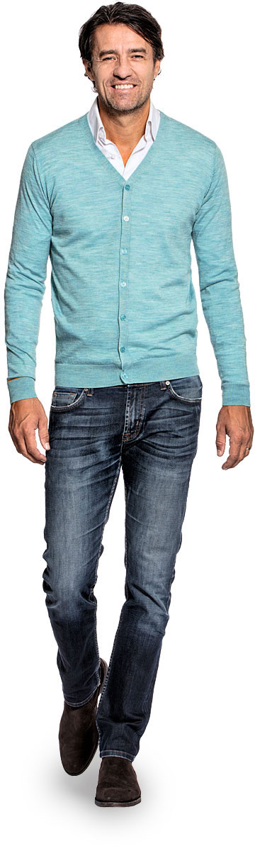 Cardigan for men made of Merino wool in Light blue