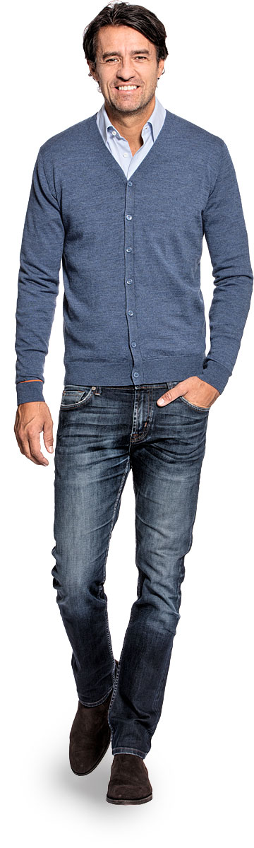 Cardigan for men made of Merino wool in Blue