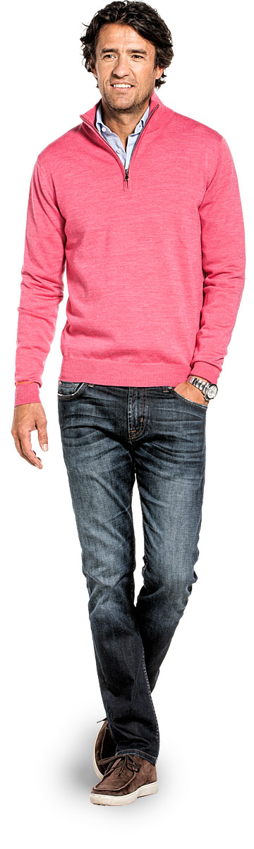 Zip voor mannen gemaakt van merinowol in het Roze
