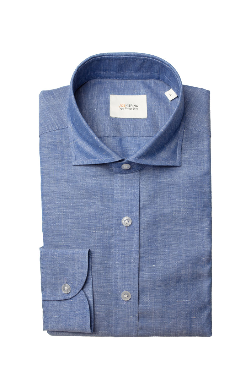 Linen Wool Woven Shirt Jeans Blue