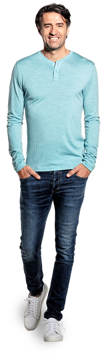 Shirt Henley Long Sleeve Blue Capri