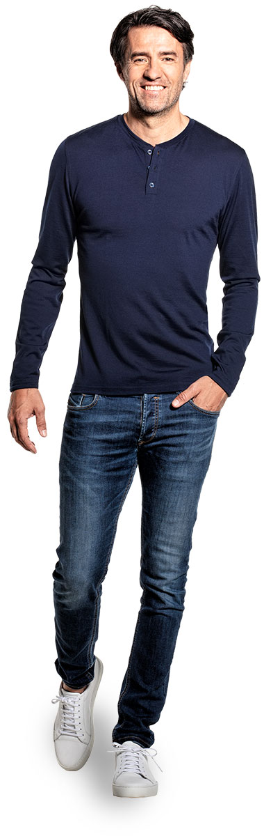 Shirt Henley Long Sleeve Navy Blue