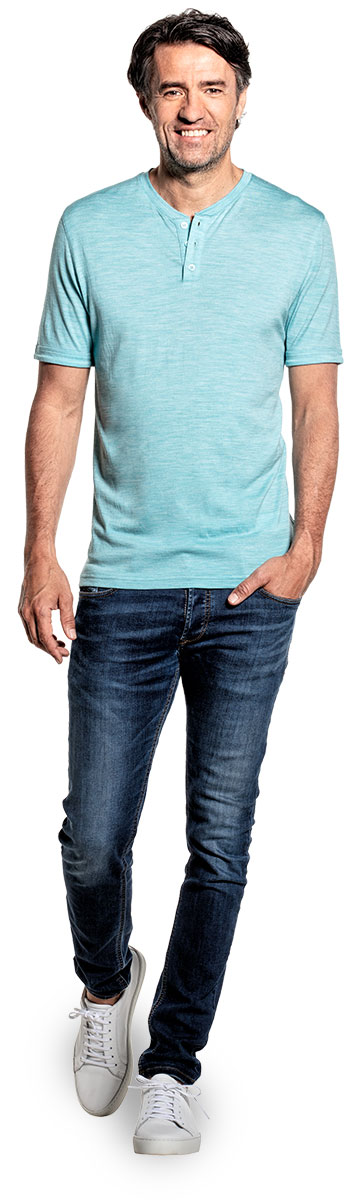 Shirt Henley Short Sleeve Blue Capri