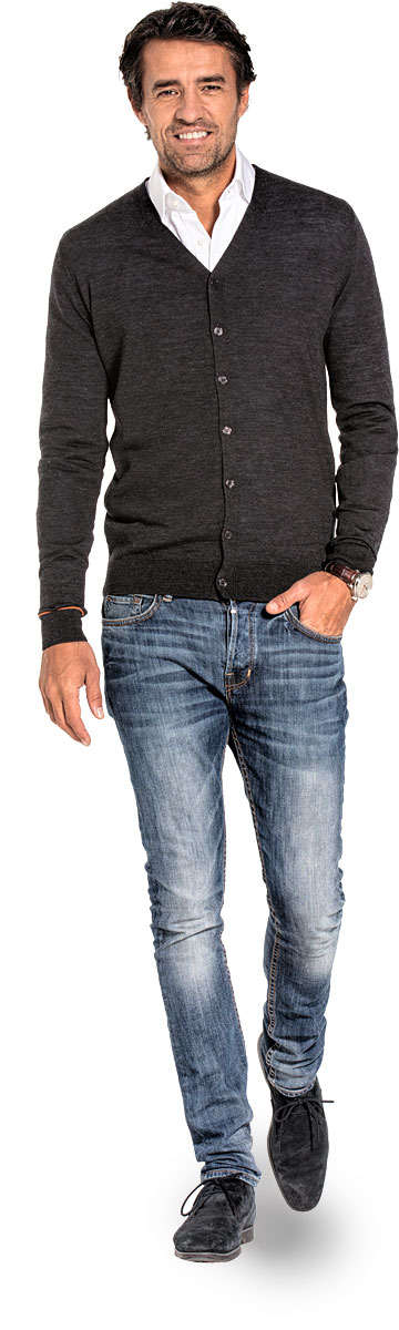 Cardigan for men made of Merino wool in Dark grey