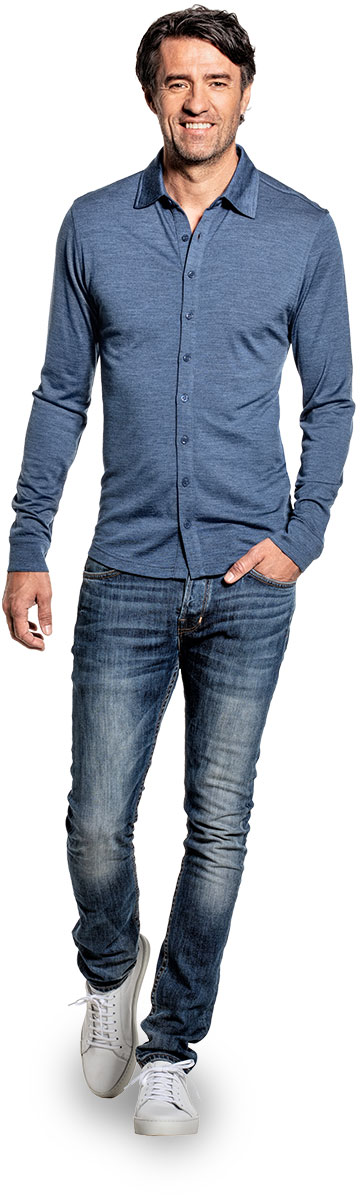 Shirt Button Up voor mannen gemaakt van merinowol in het Blauwgrijs