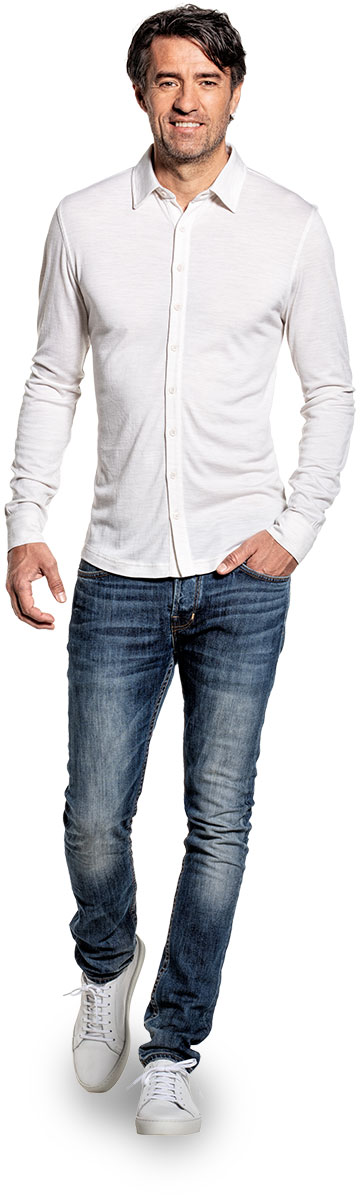 Shirt Button Up voor mannen gemaakt van merinowol in het Wit