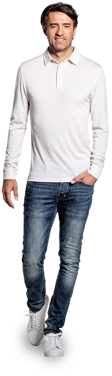 Shirt Polo Long Sleeve Sand White