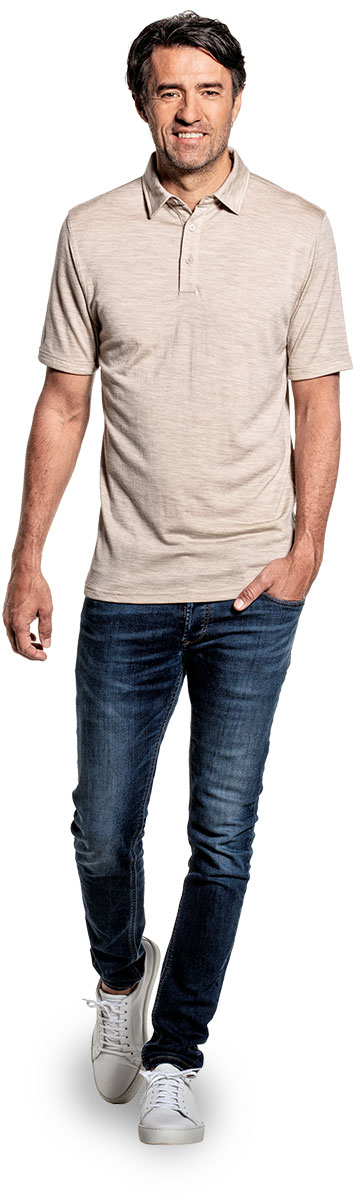 Shirt Polo Short Sleeve voor mannen gemaakt van merinowol in het Beige