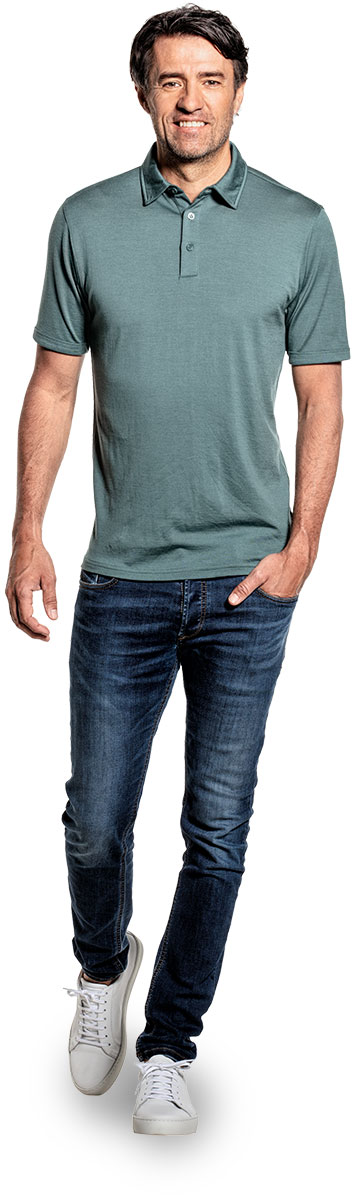 Shirt Polo Short Sleeve voor mannen gemaakt van merinowol in het Groen