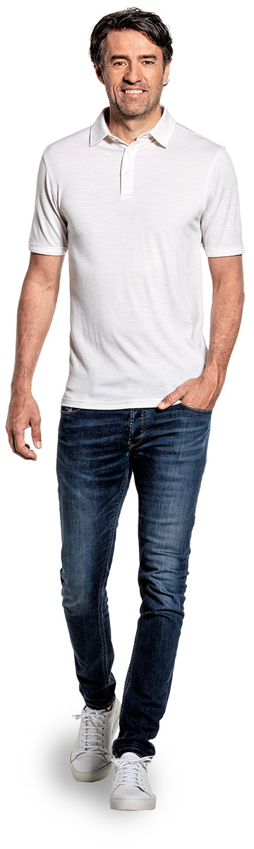 Shirt Polo Short Sleeve voor mannen gemaakt van merinowol in het Wit