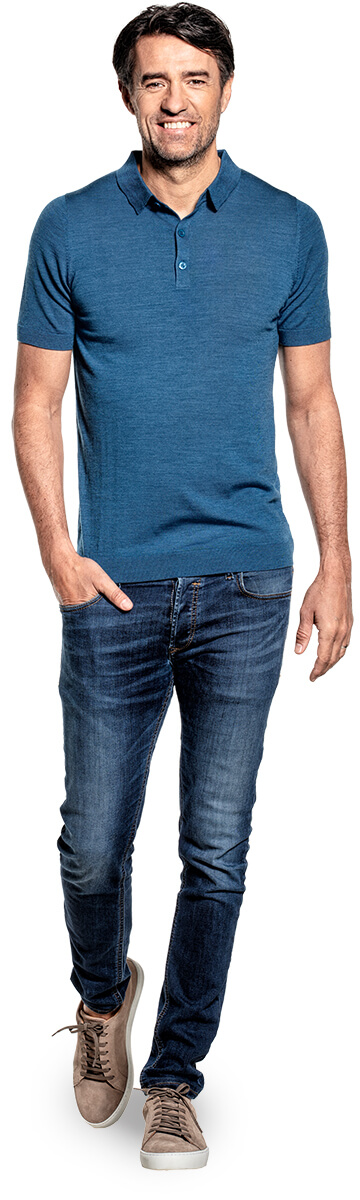 Riva Buttons Short Sleeve voor mannen gemaakt van merinowol in het Blauw
