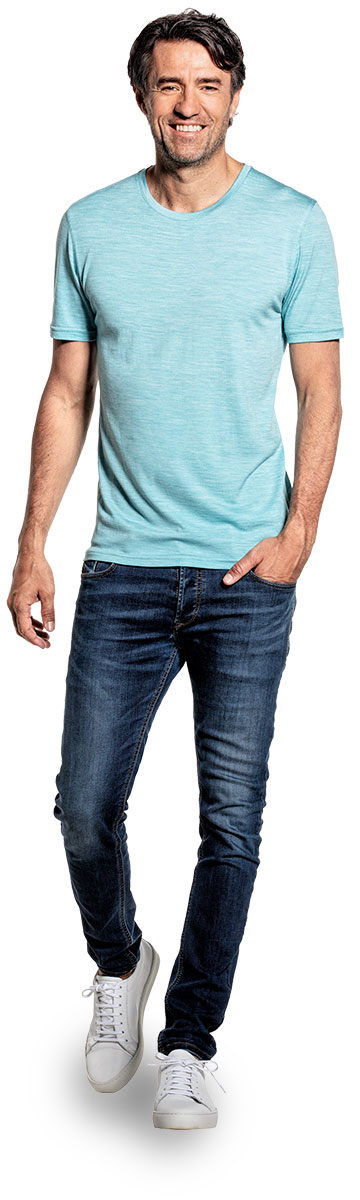 T-shirt voor mannen gemaakt van merinowol in het Blauwgroen