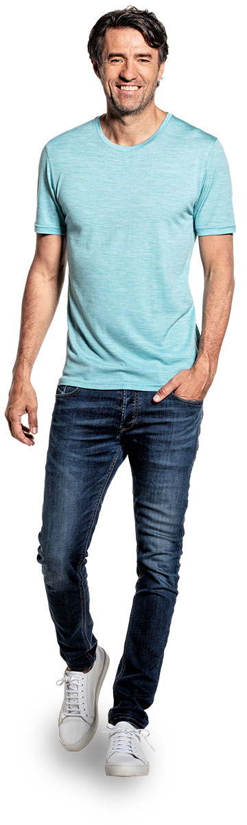 T-shirt voor mannen gemaakt van merinowol in het Blauwgroen