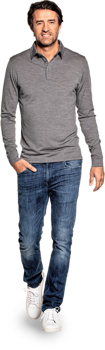 Shirt Polo Long Sleeve Grey Charcoal