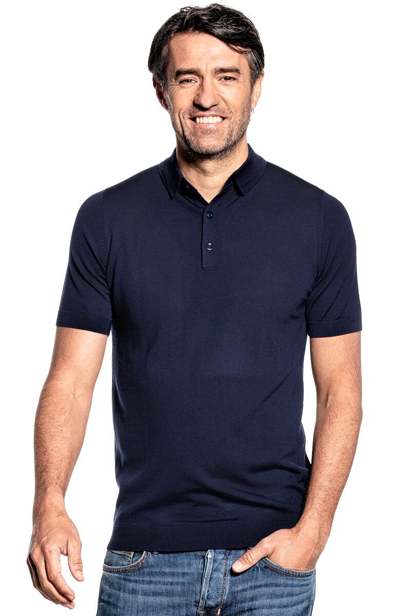 Luxe blauwe polo met knopen