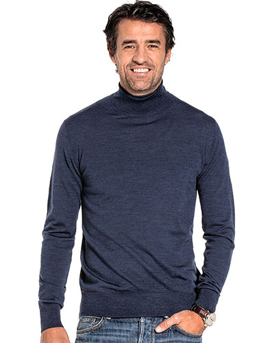 Blauer Wollpullover mit Rollkragen