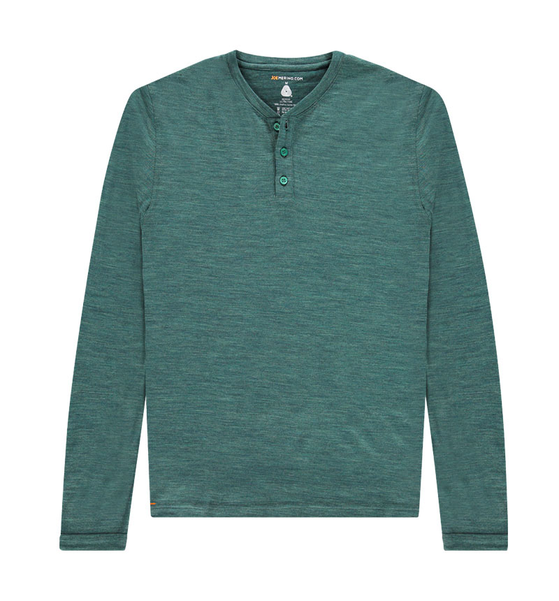 Merino Henley shirt met lange mouwen in het groen