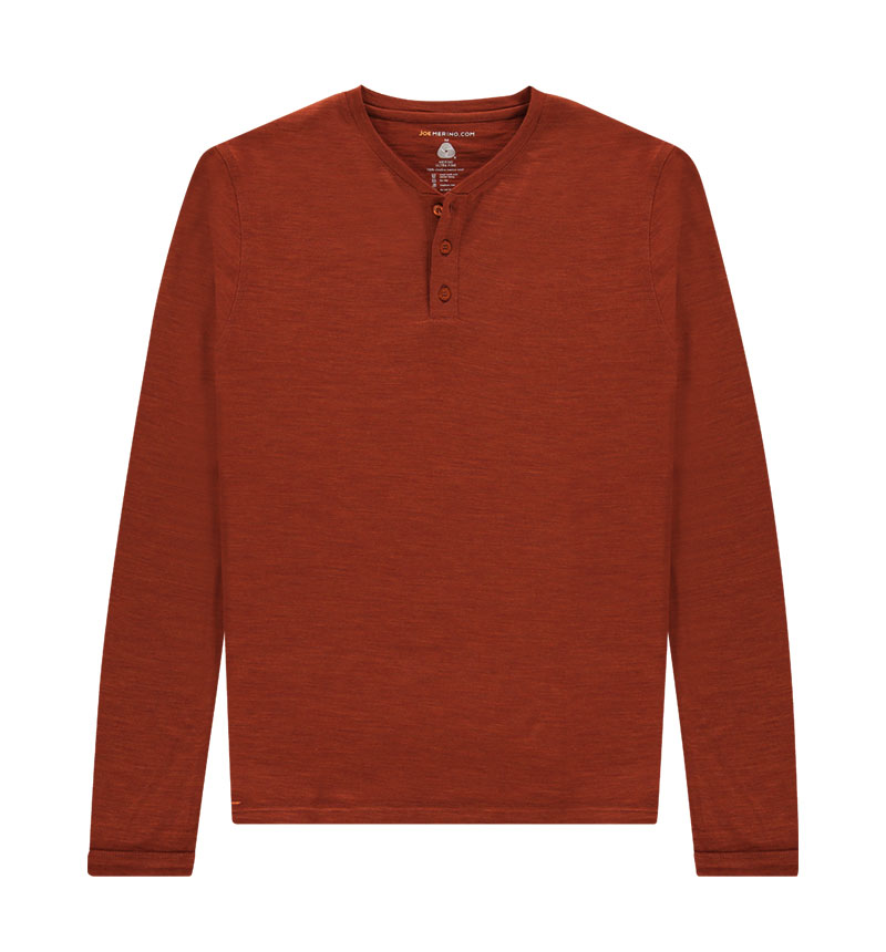 Merino Henley shirt met lange mouwen in het oranje