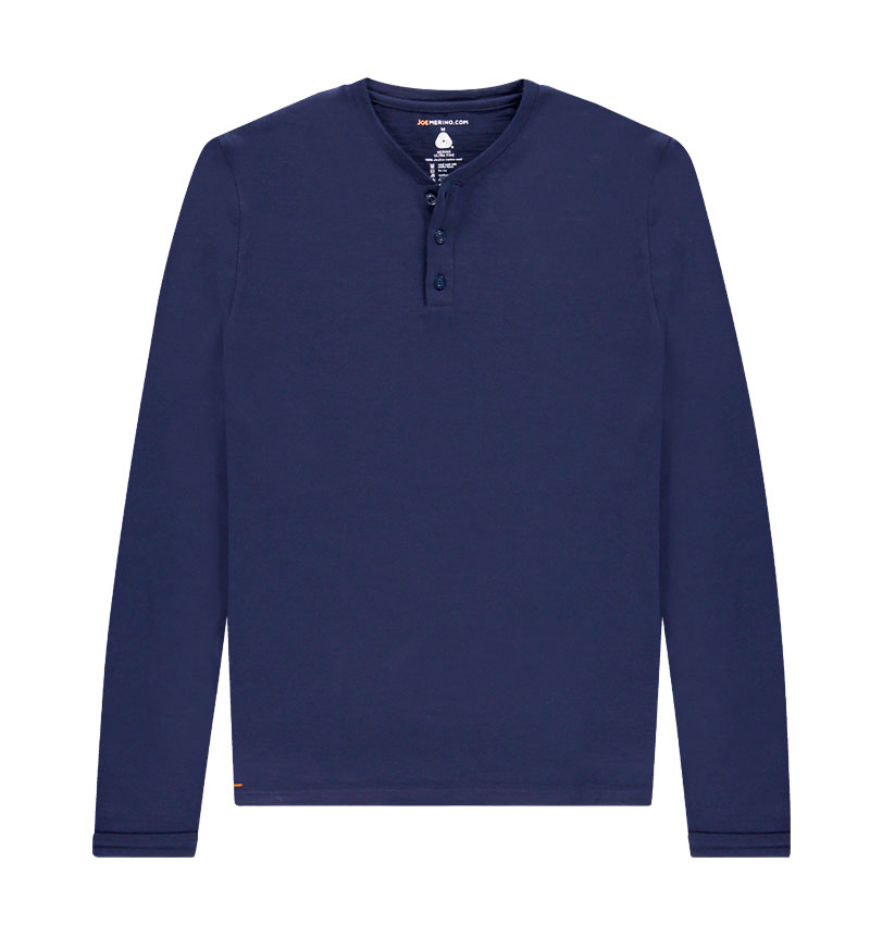 Merino Henley shirt met lange mouwen in het donkerblauw