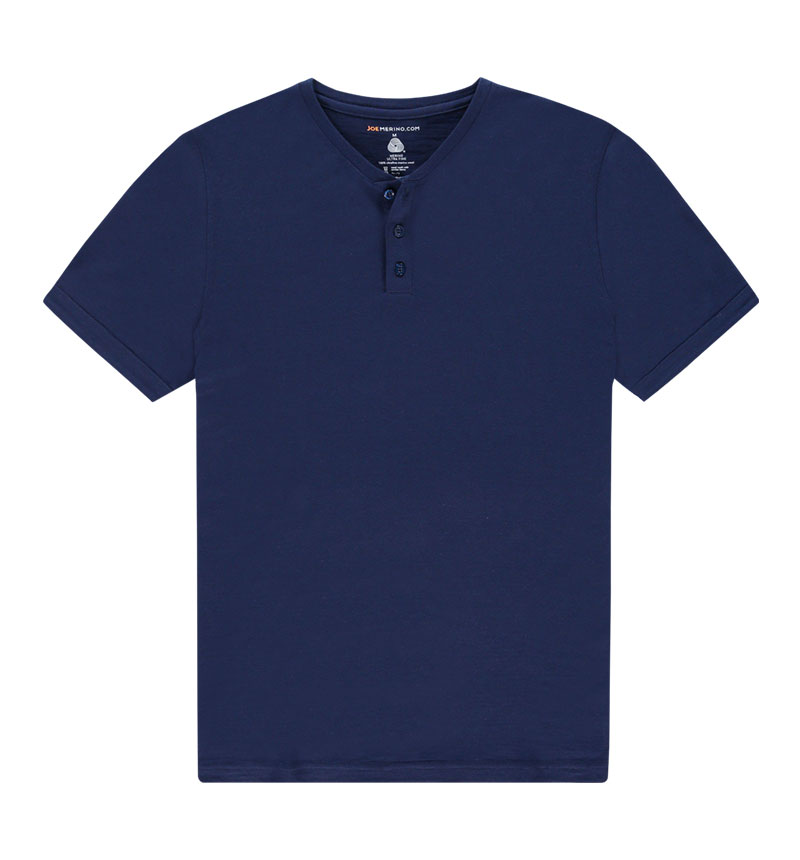 Merino Henley shirt in het donkerblauw