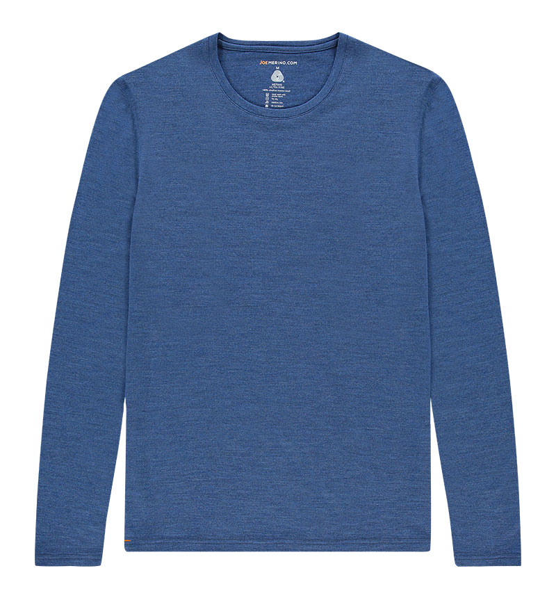 Merino T-shirt met lange mouwen in het blauw