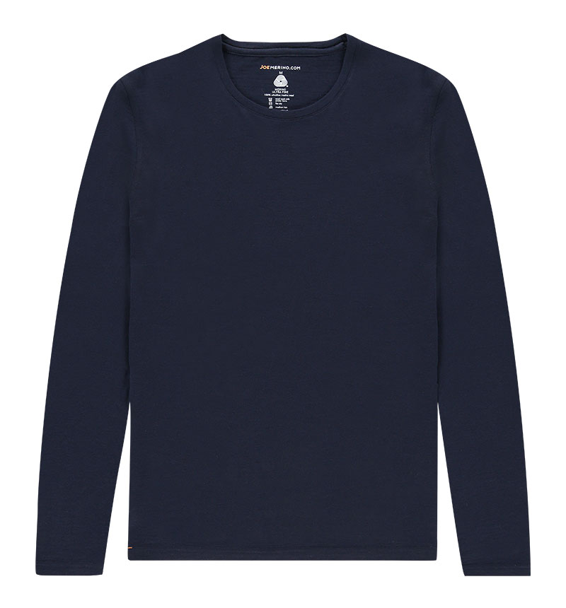 Merino T-shirt met lange mouwen in het donkerblauw