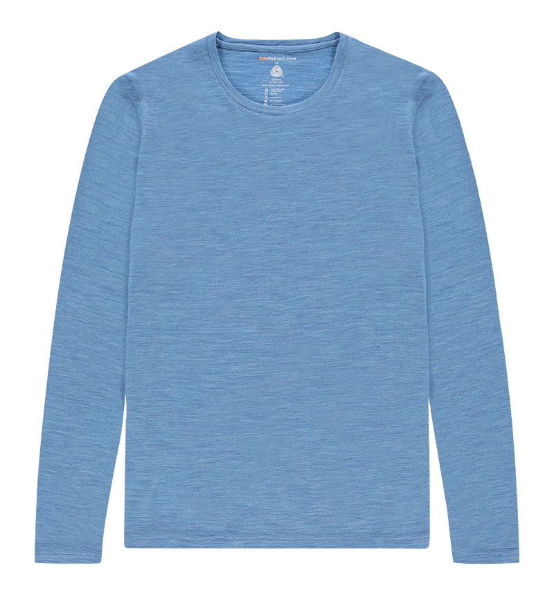 Merino T-shirt met lange mouwen in het lichtblauw