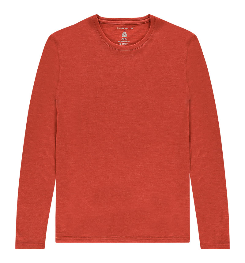 Merino T-shirt met lange mouwen in het oranje